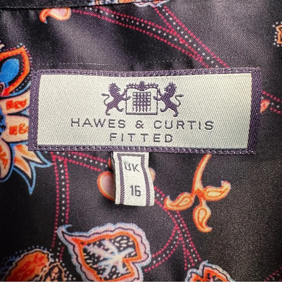 Hawes & Curtis Fitted UK 16 Blue Floral Paisley Satin Button Down Blouse - Picture 5 of 6